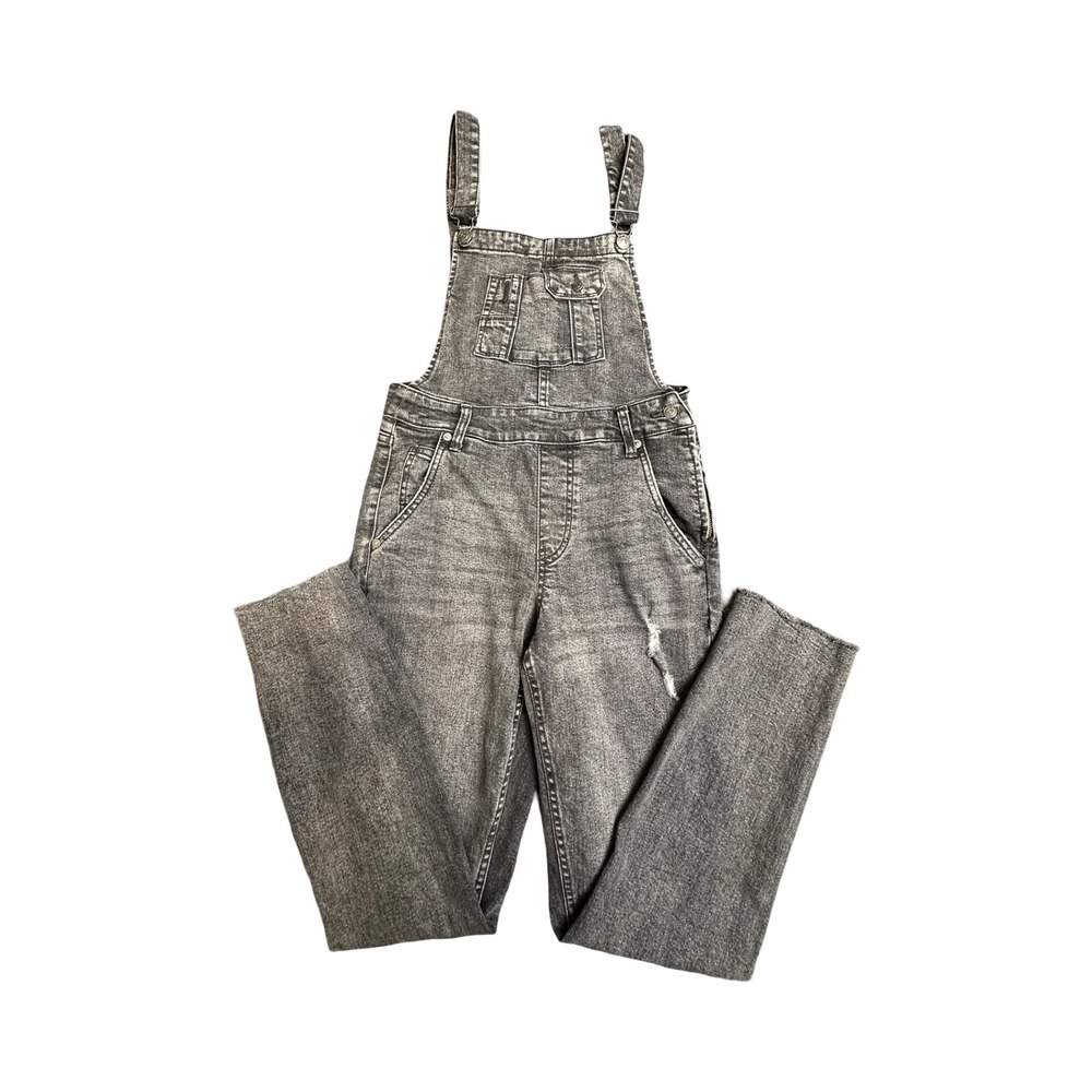 We The Free Overalls Womens 26x28 Black Distressed Denim Straight Leg Grunge
